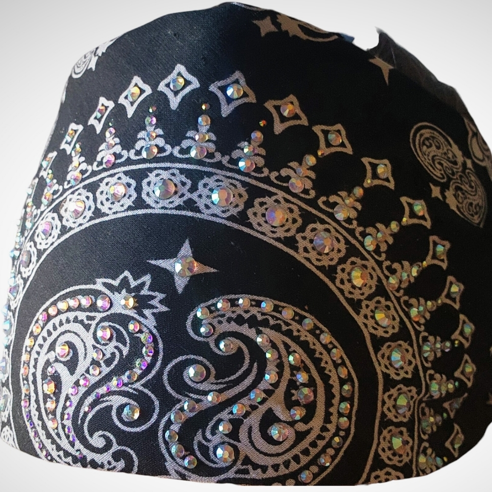 Women's Black Paisley Biker Bling Bandana